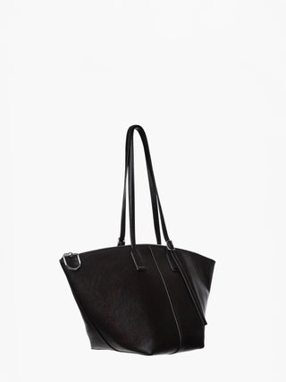 Black handbag on a white background
