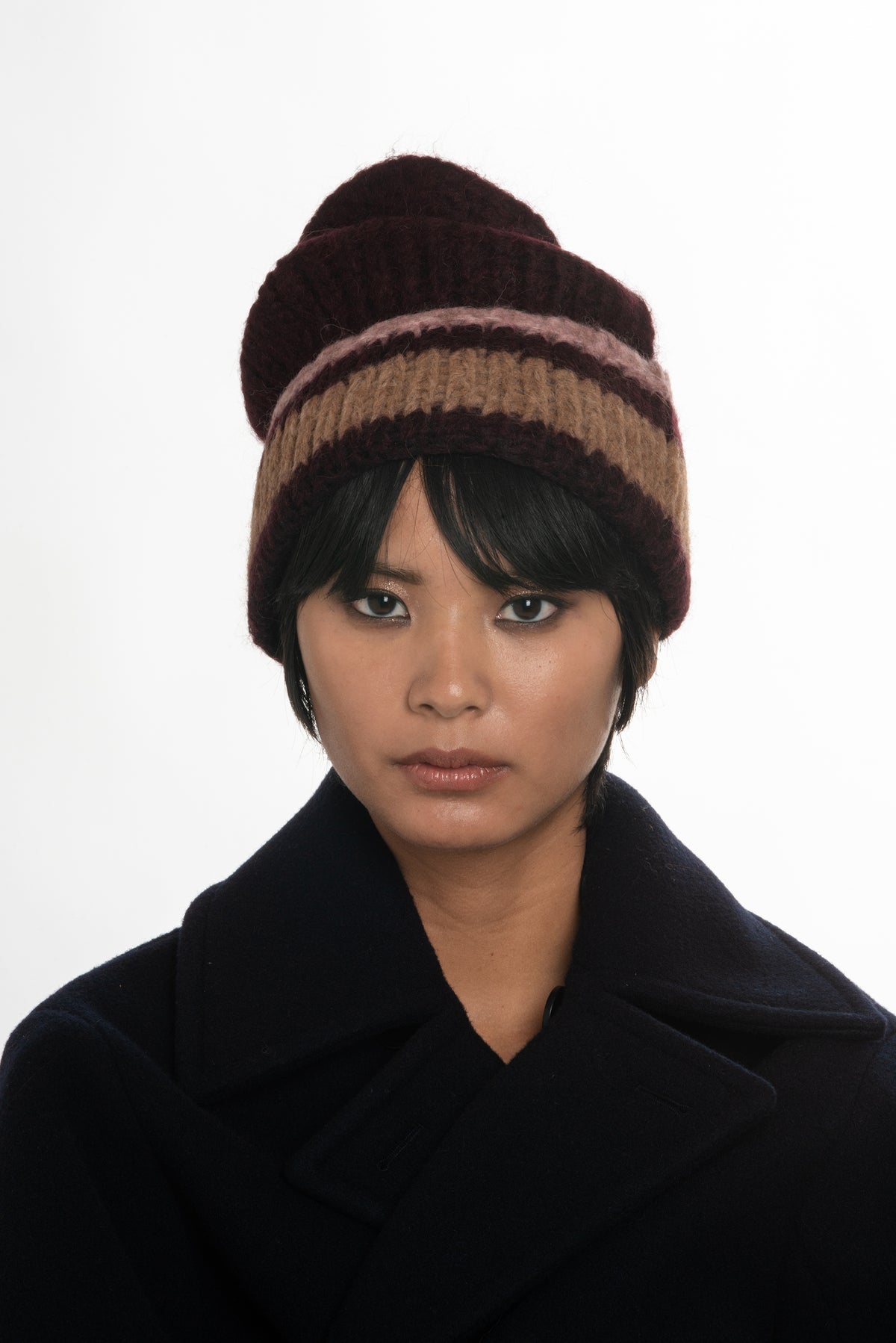 Superba Beanie in Vino with Stripe