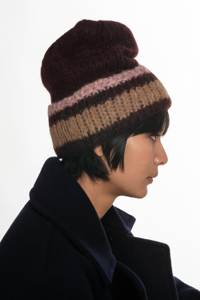 Superba Beanie in Vino with Stripe